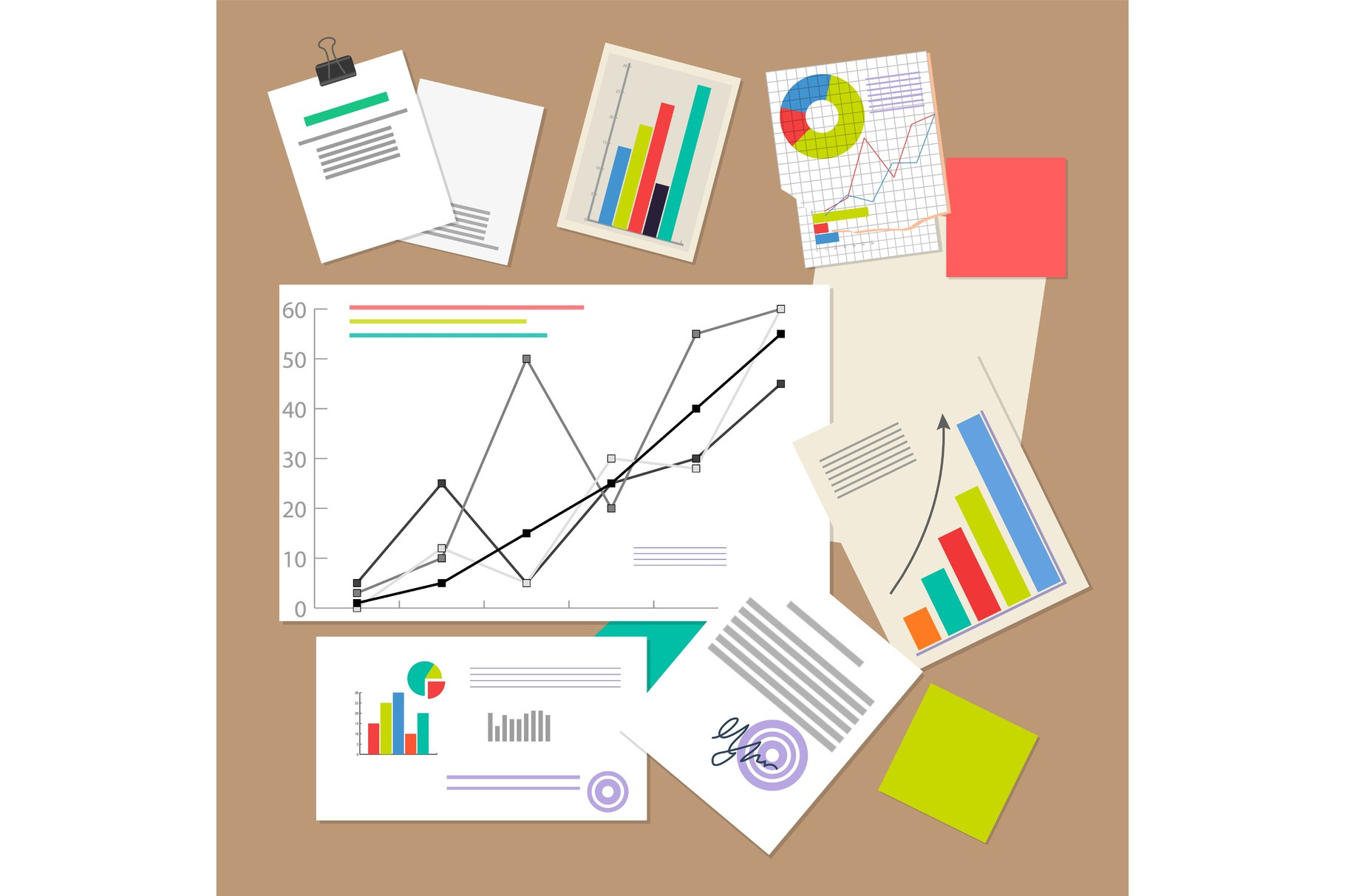 Statistic Documents, Colorful Vector Illustration, a Finance ...