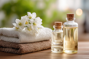 Serene spa setting with folded towel, a Beauty & Fashion Photo by MistyDay