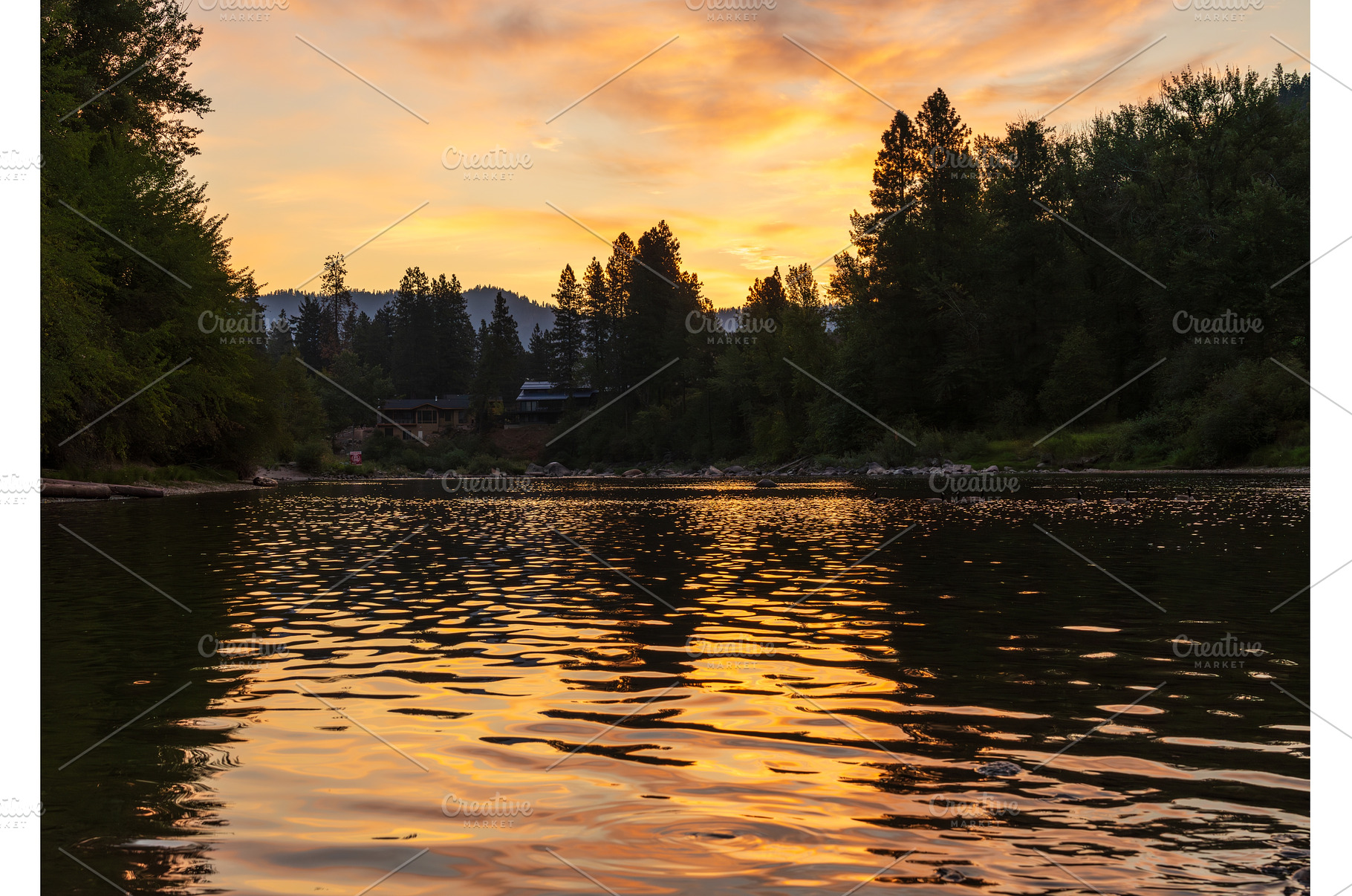 Sunrise over Wenatchee River in, a Nature Photo by Backyard Stock