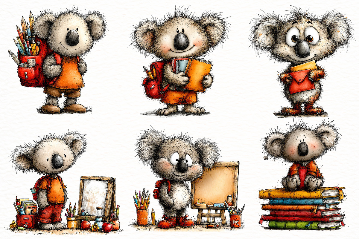 Back to School Koala Clipart Bundle, a Seasonal Illustration by Designworld (Photo 2 of 8)
