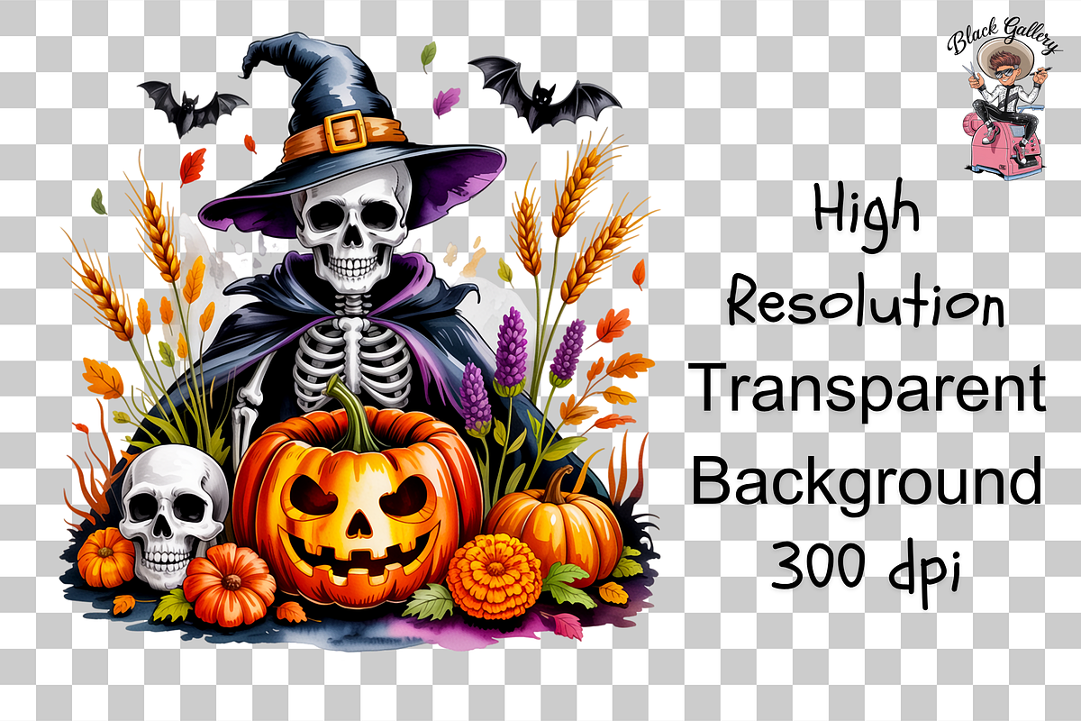 Creepy Skeleton Witch PNG Bundle, a Graphic by Clipart Studio (Photo 11 of 11)