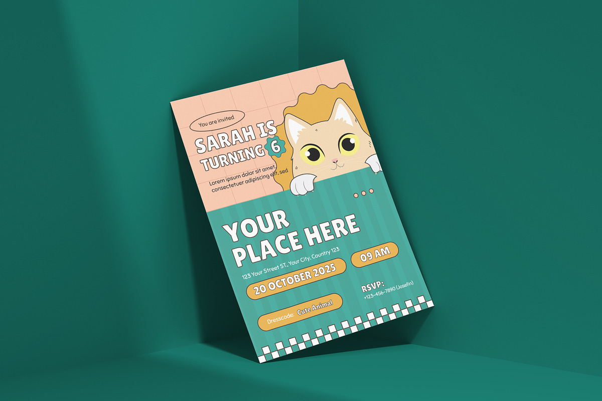 Cat - Birthday Invitation, a Print Template by VUNIRA (Photo 2 of 2)