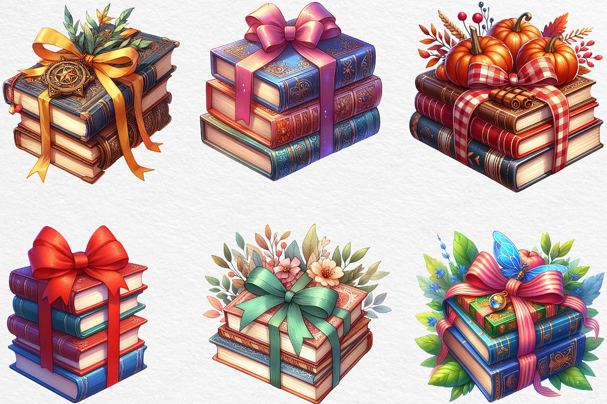 Autumn Bow Book Stack Clipart, an Illustration by Black Bird Studio (Photo 4 of 4)