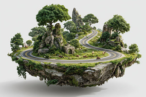 Floating Island Road Winding Path Gr, a Photo by Pixeness Studio