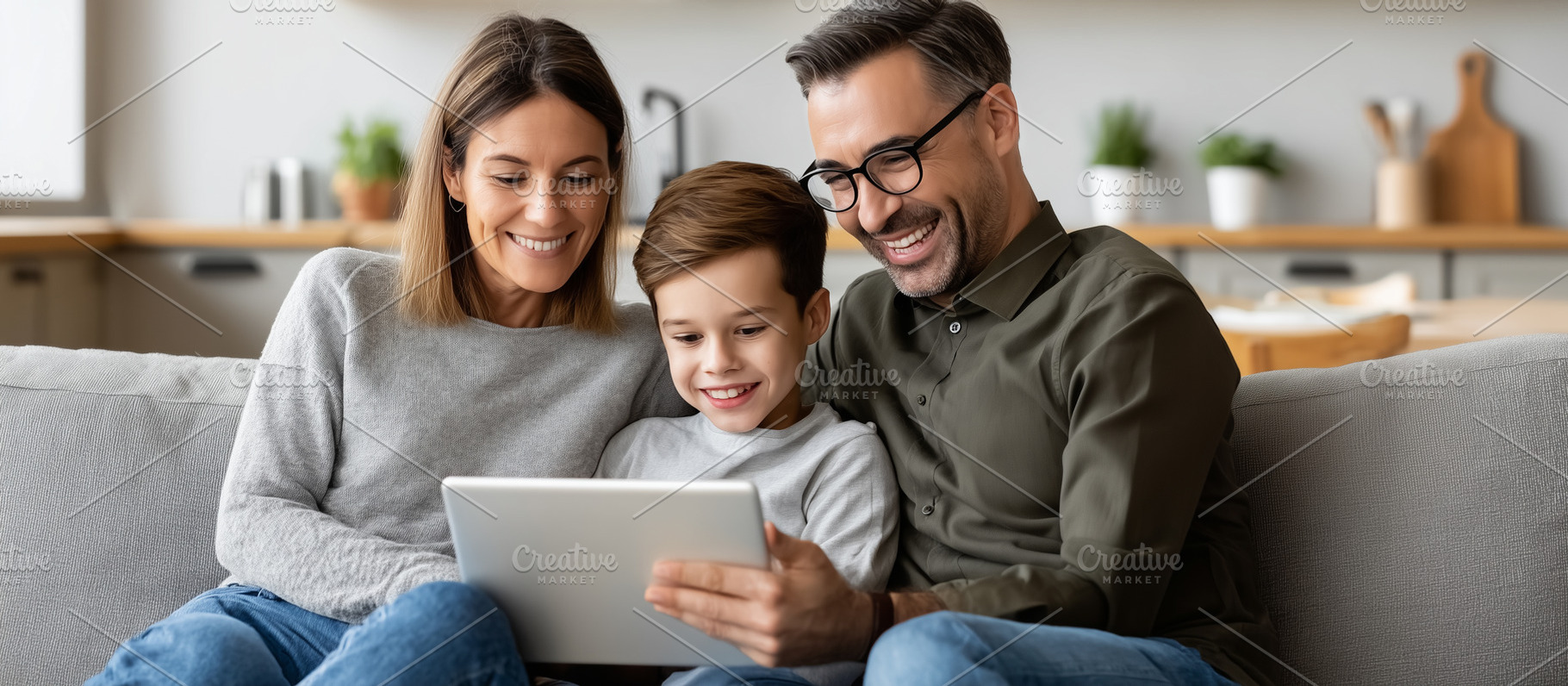Happy family sitting on a sofa, a Person Photo by MistyDay