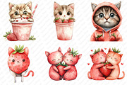 Strawberry Cat Sublimation Clipart, an Illustration by Watercolor design (Thumbnail 4 of 12)