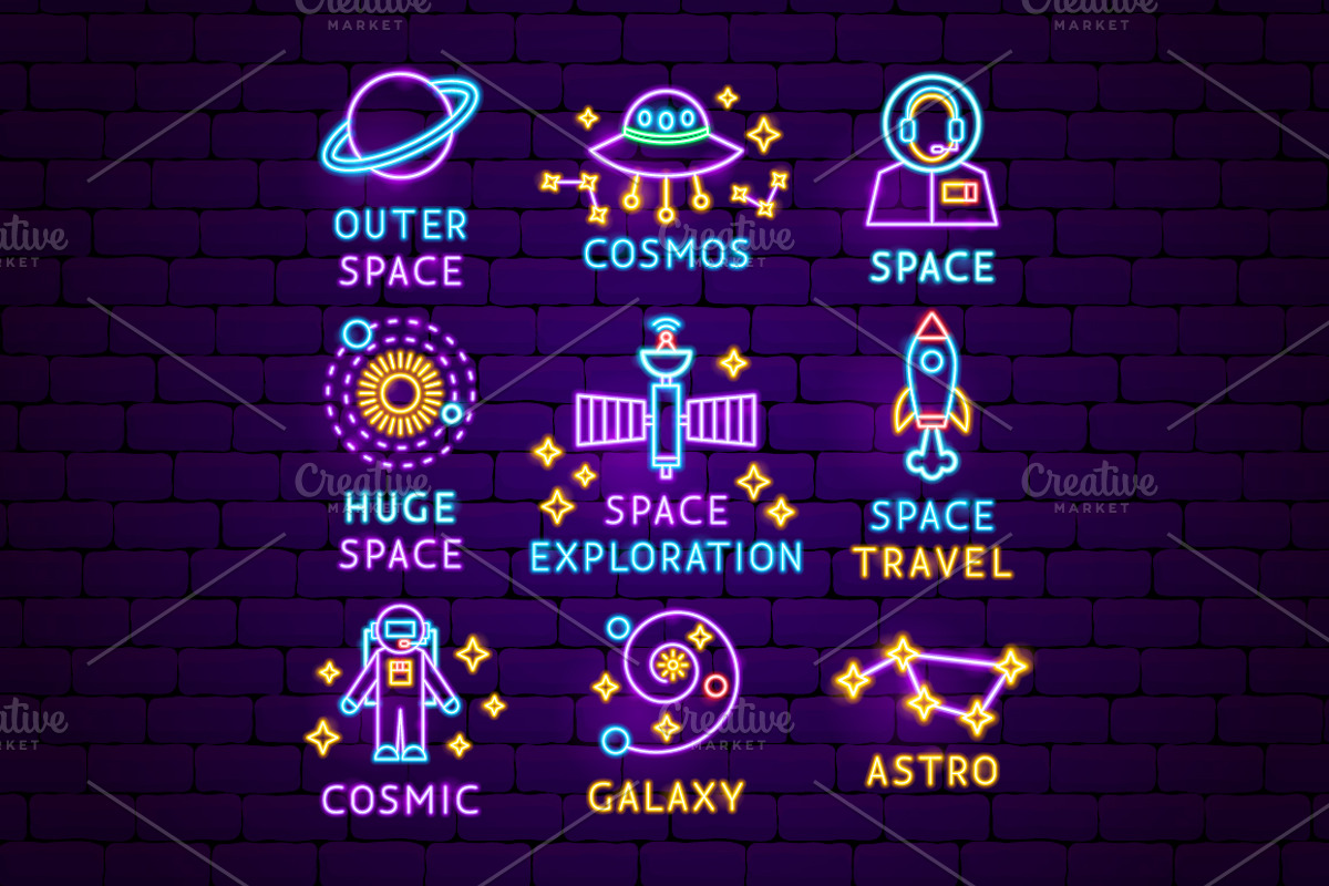Outer Space Cosmos Neon Vector Icons, an Outline Icon by Anna_leni (Photo 7 of 9)