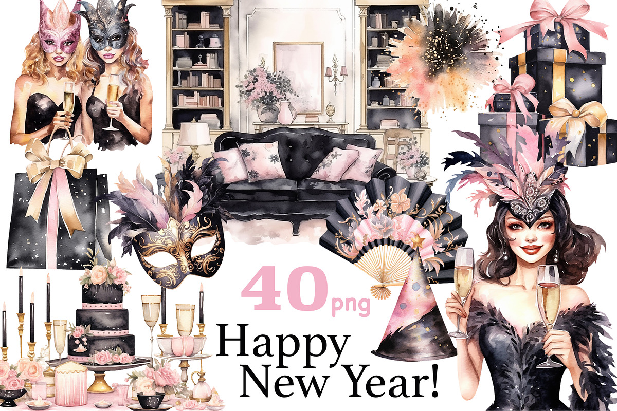 Happy New Year Clipart | Fashion, a Person Illustration by GlamArtZhanna (Photo 1 of 5)