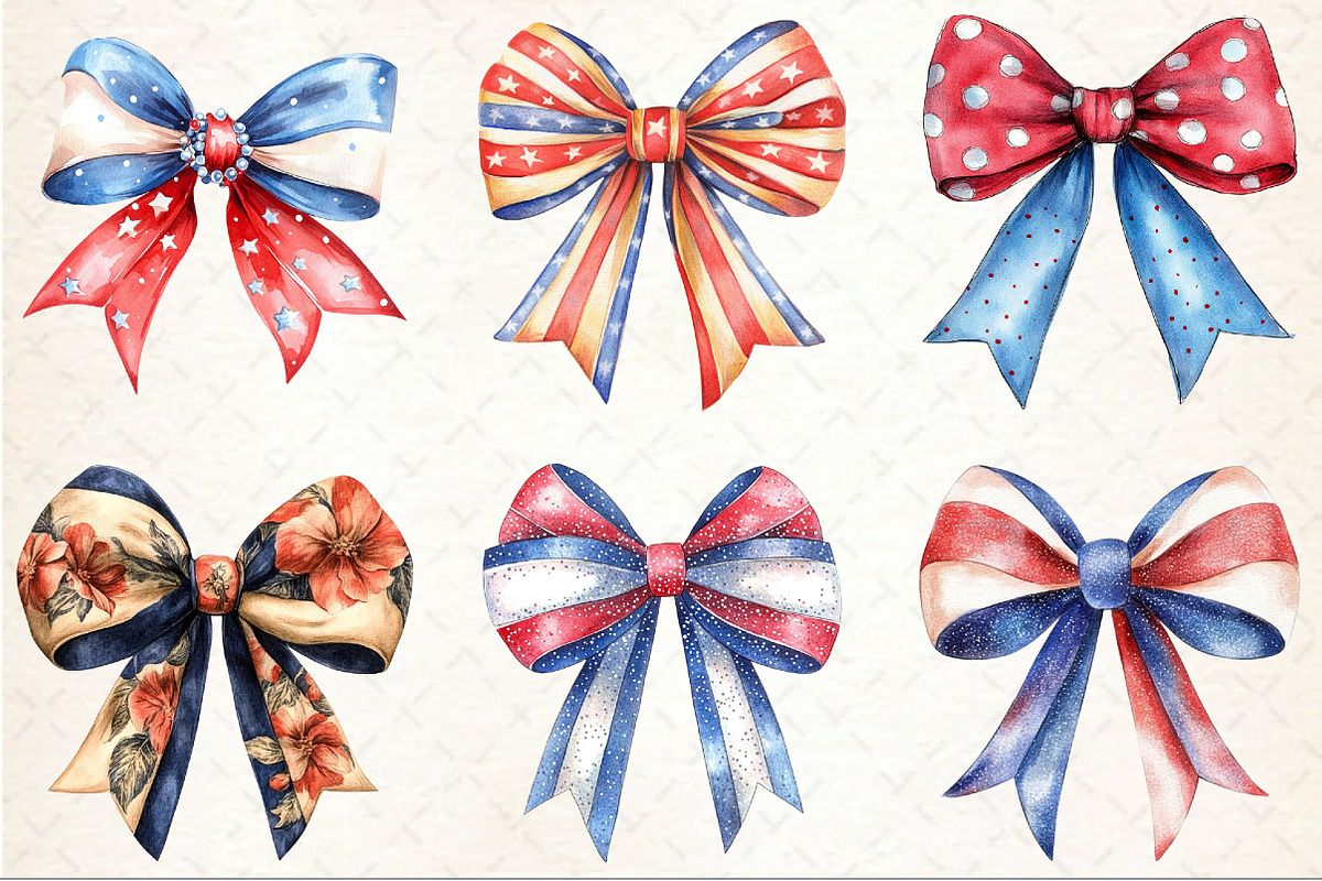 Red White Blue Coquette Bow Clipart, a Seasonal Illustration by Rose Art (Photo 3 of 4)
