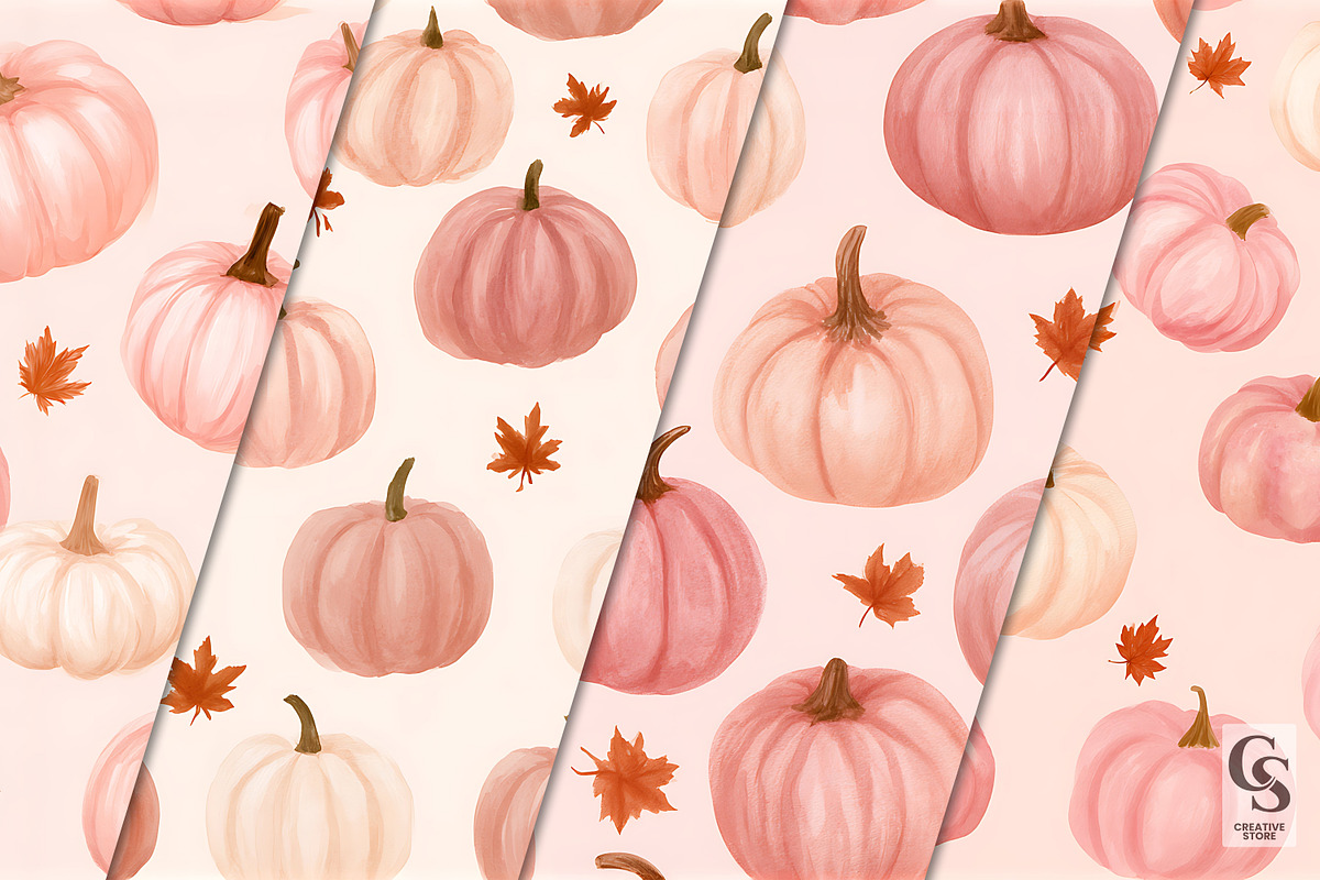 Pink Fall Cute Pumpkins Pattern, a Pattern Graphic by Creative Store (Photo 2 of 5)