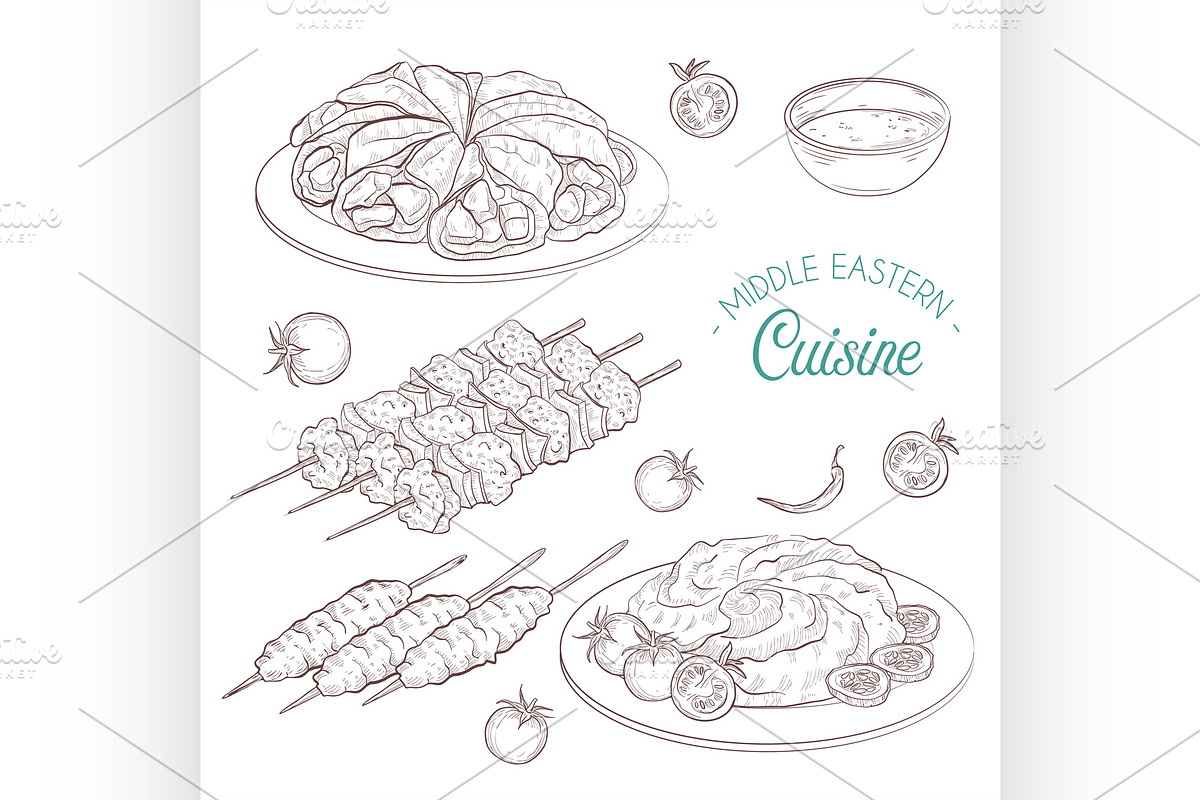 Middle Eastern cuisine, arabian dish, a Food Illustration by Netkoff