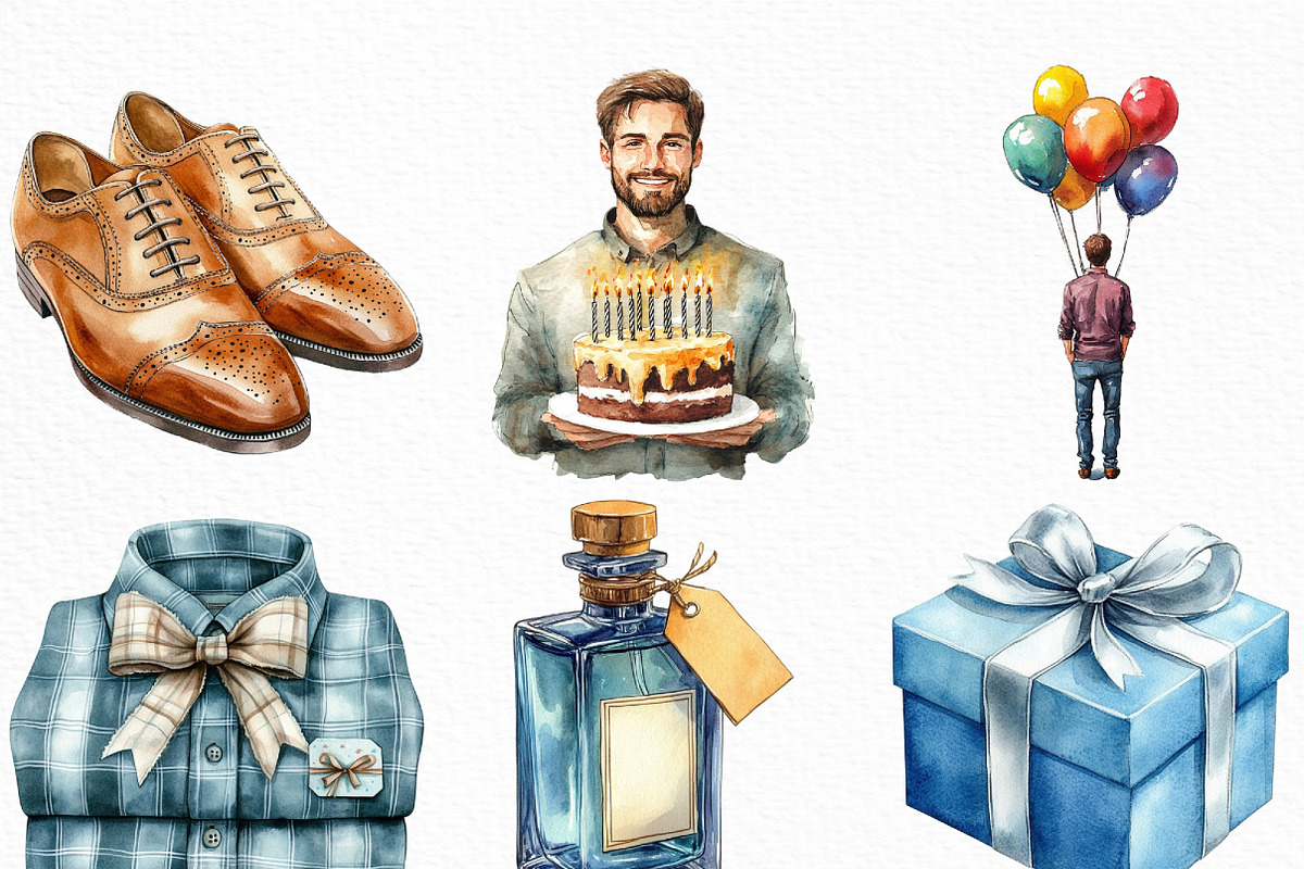 Watercolor Man’s Birthday Clipart, an Illustration by Craft Nest (Photo 5 of 6)