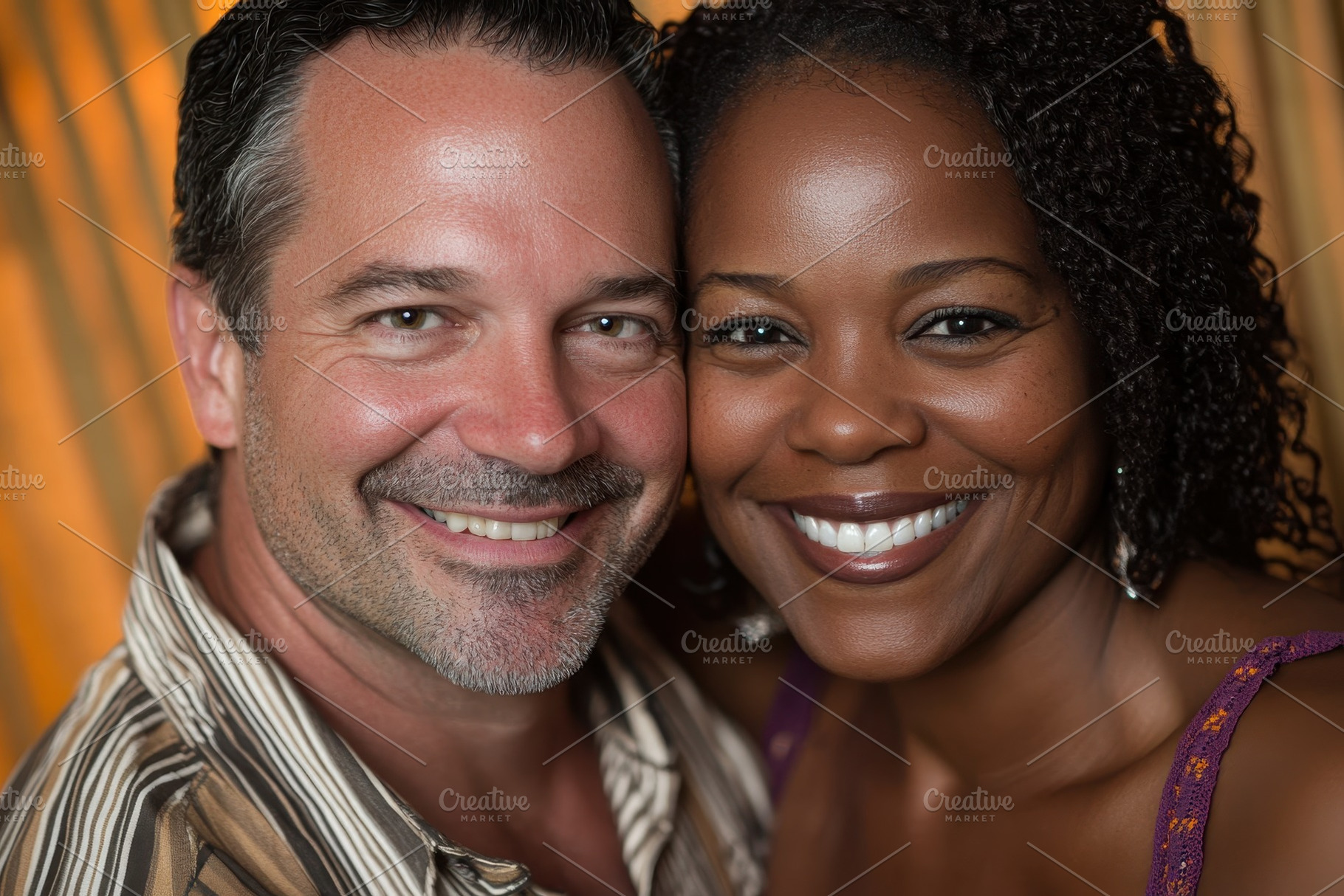 Mixed married couple smiling togethe, a Photo by Pavel_design