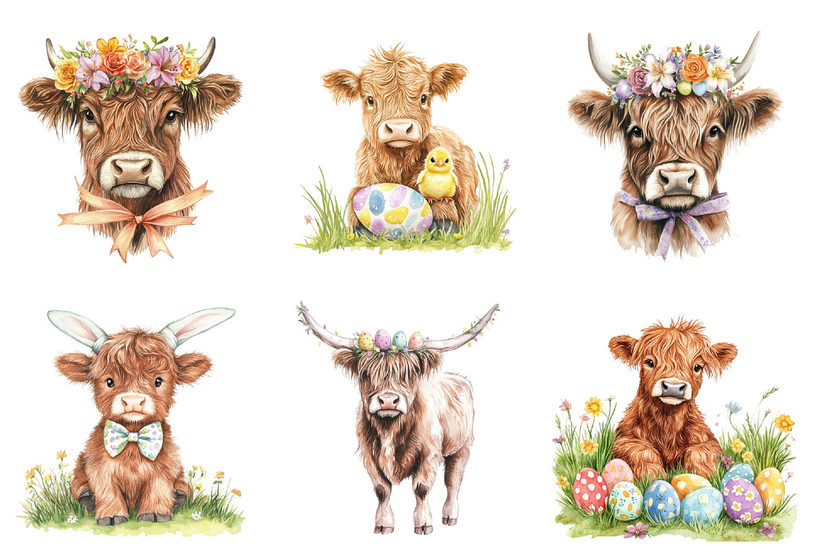 Easter Highland Cow Clipart PNG, an Illustration by SinaCreation (Photo 4 of 5)