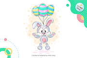 Easter bunny with balloons. Tshirt., an Animal Illustration by KENO Mascots (Thumbnail 2 of 5)