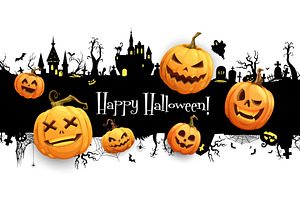 Cartoon Halloween pumpkins, a Seasonal Illustration by Vector Tradition