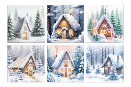 Watercolor Winter Cottage