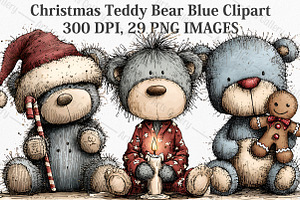 Christmas Teddy Bear Blue Clipart, an Illustration by Canvas Craft