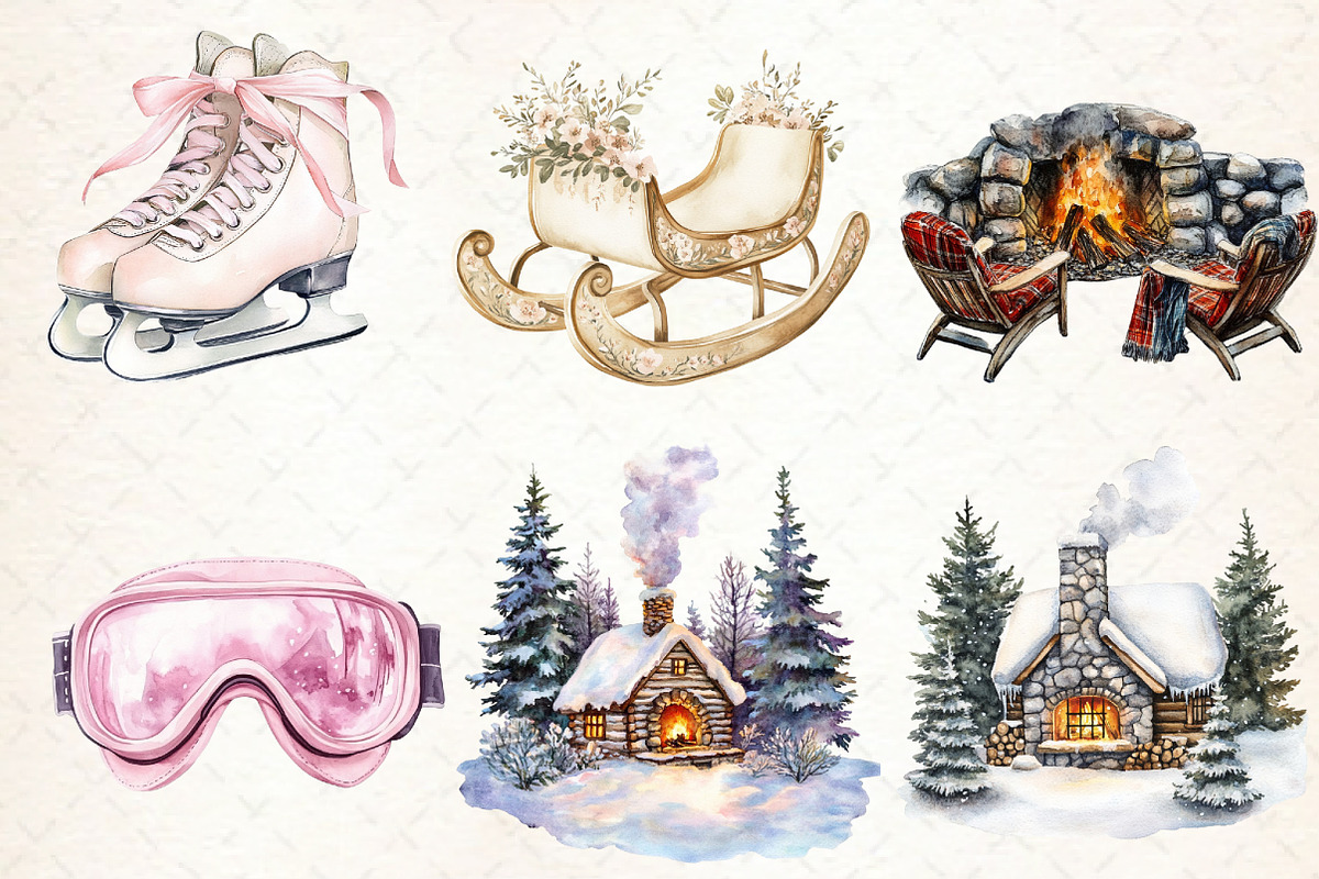 Watercolor Ski Resort Clipart, Cozy, an Illustration by Libby Wishes (Photo 5 of 8)