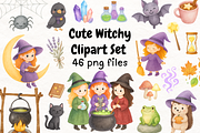 Watercolor Witch Clipart Set, a Seasonal Illustration by PassionPNGcreation (Thumbnail 1 of 9)