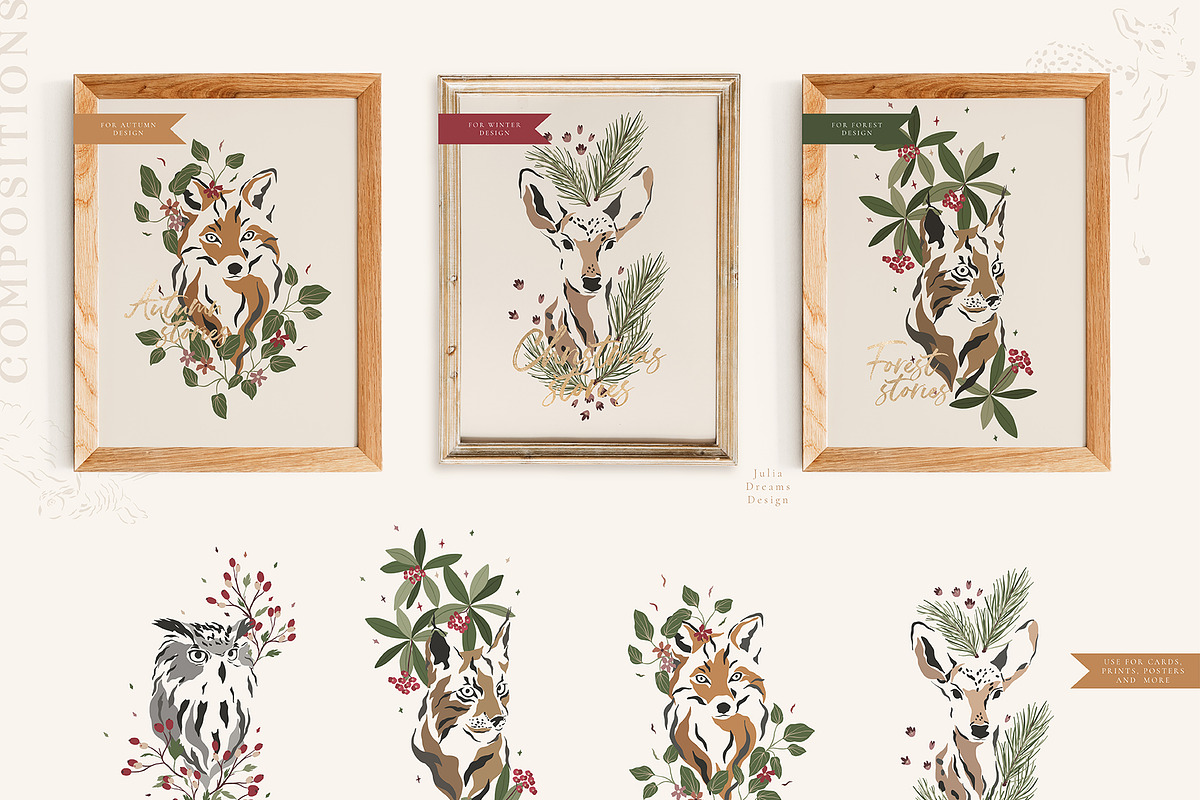 Magic Forest Collection, an Animal Illustration by Julia Dreams