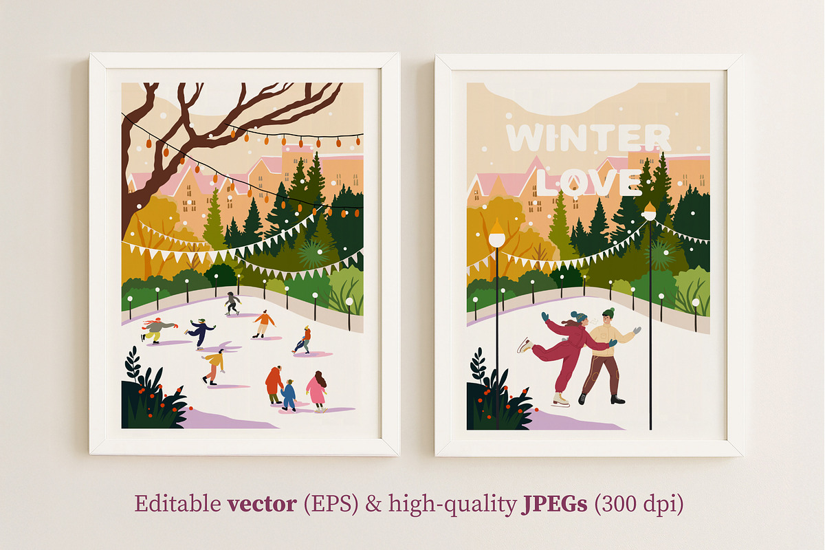 Winter Ice Skating Vector Collection, a Person Illustration by Olga Bonitas (Photo 3 of 7)