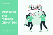 Young Woman with Megaphone Discount, an Object Illustration by Partikusi Design (Thumbnail 1 of 3)