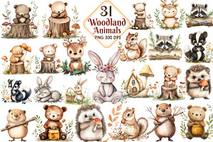 Cute Woodland Animal Clipart, an Illustration by Watercolor design