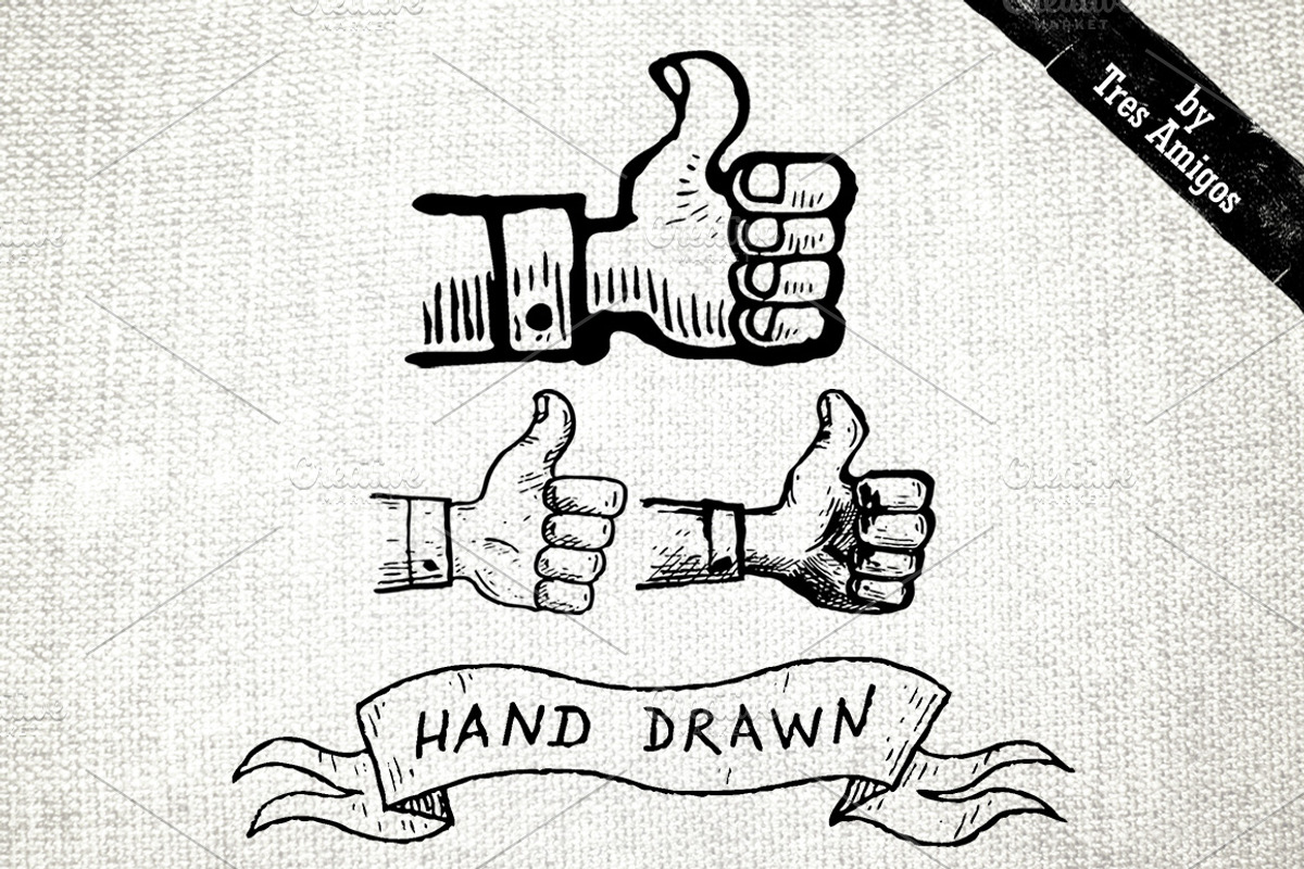 Thumbs up hand drawn icons, an Illustration by 4pixel