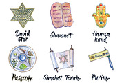 Watercolor Jewish holidays-2, an Illustration by miminoshka (Thumbnail 3 of 9)