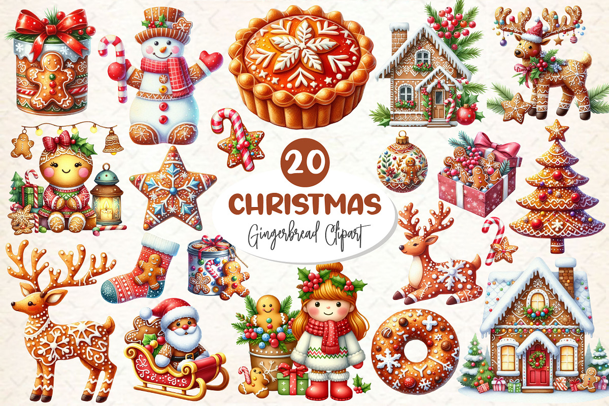 Christmas Gingerbread Clipart Bundle, a Work Illustration by Dream Creation (Photo 1 of 4)