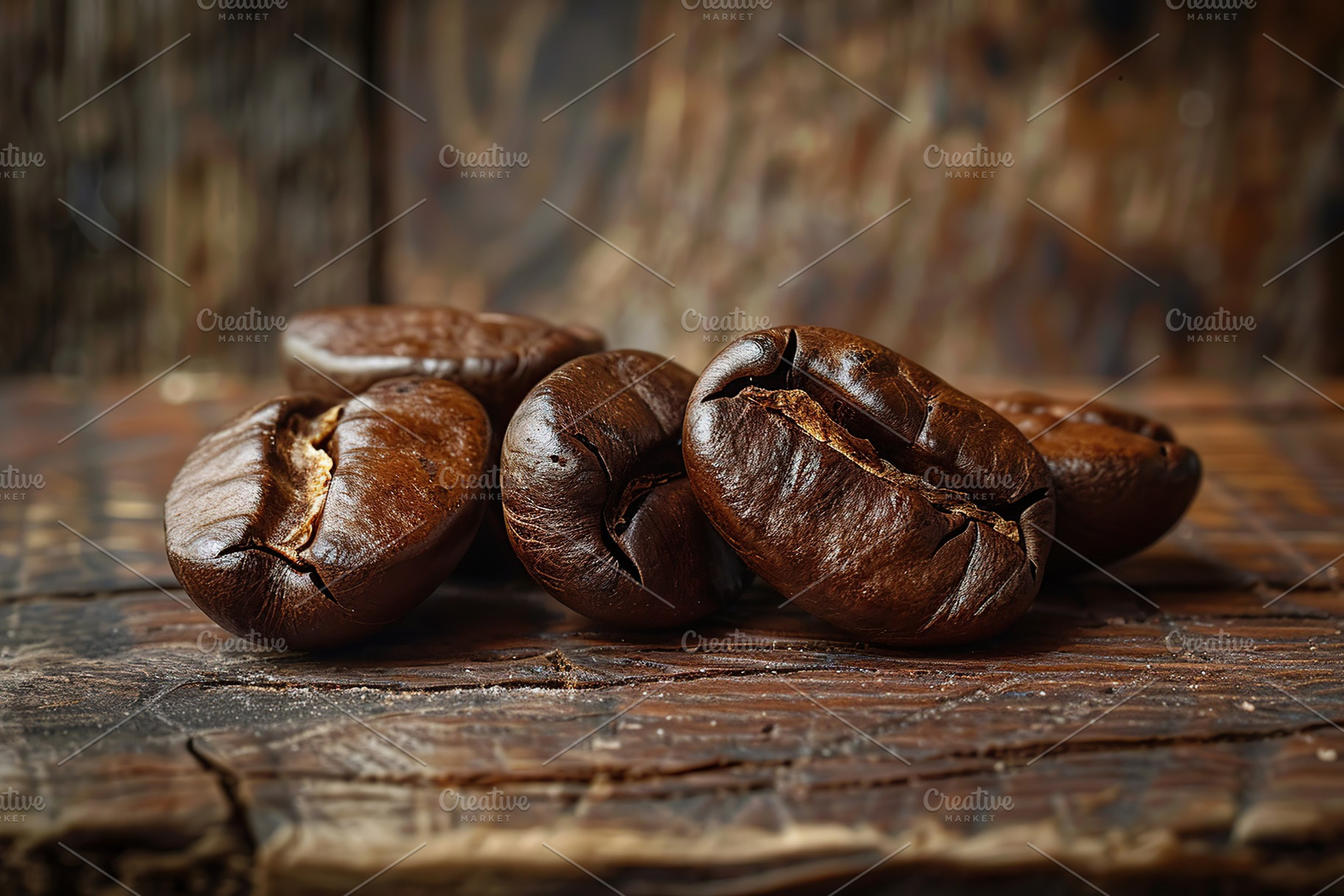 Coffee beans on wooden table, a Food & Drink Photo by AlyaAnd