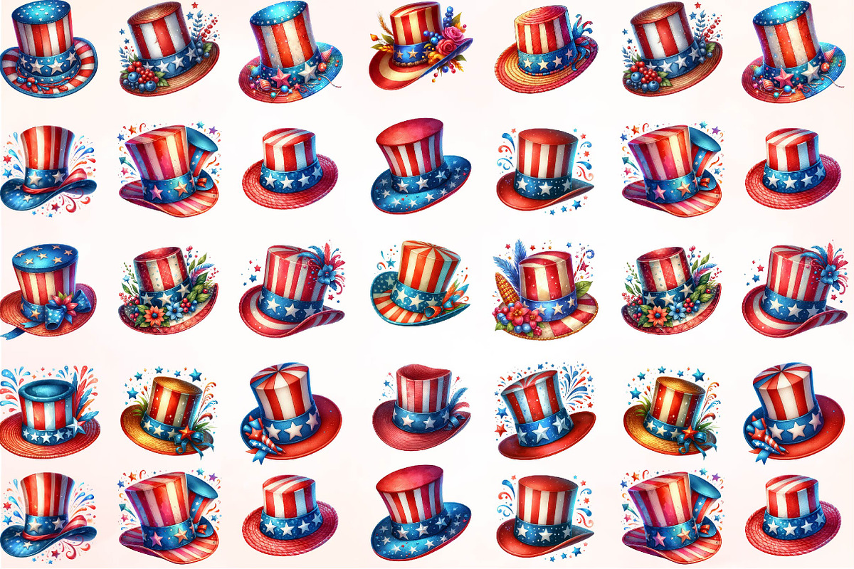 4th of July Hat Watercolor Desing, an Illustration by Designking (Photo 4 of 4)