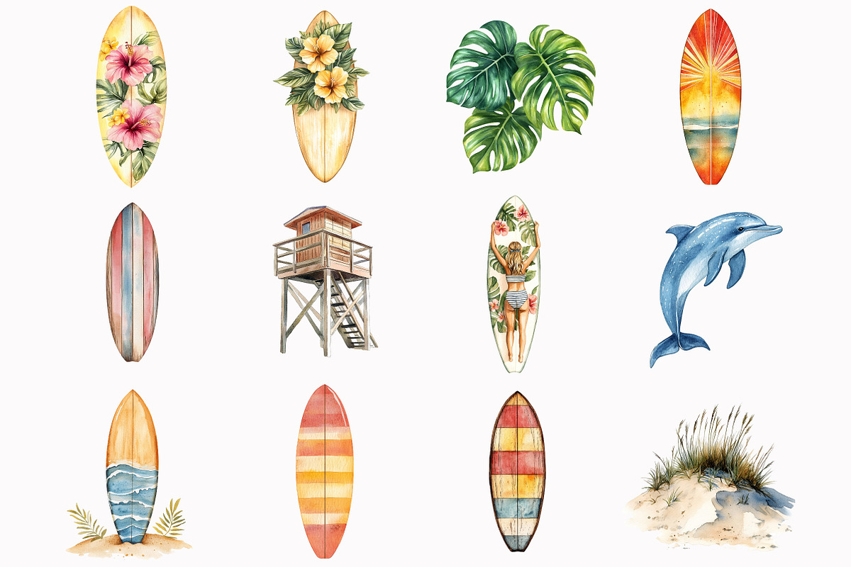 Retro Surf Clipart Set, an Illustration by Design Market (Photo 3 of 5)