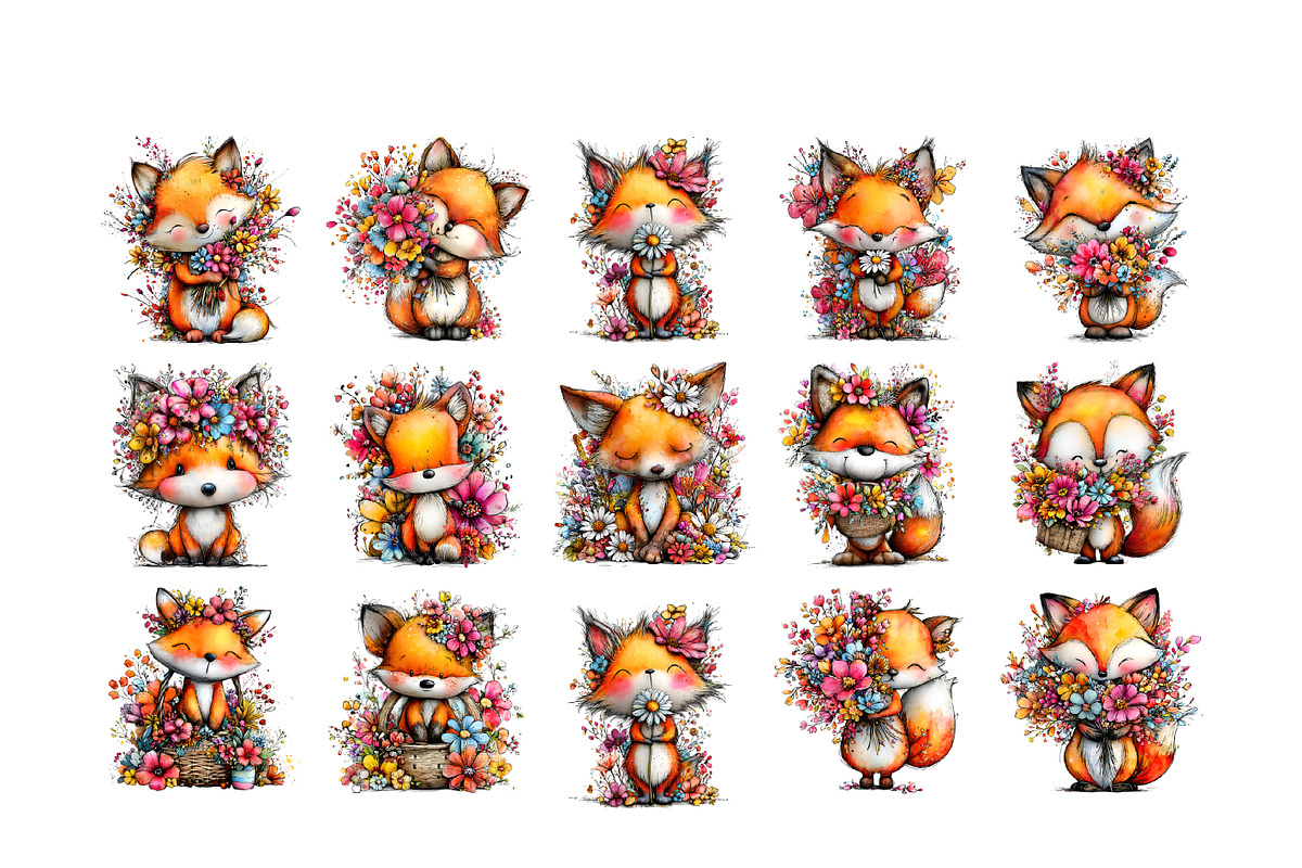 Whimsical Spring Fox Clipart, an Illustration by GatewayDesign (Photo 2 of 6)