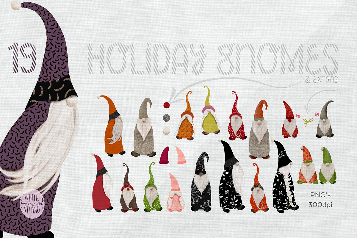 Holiday Gnome Illustrations Set, a Decorative Illustration by White Lane Studio (Photo 2 of 11)