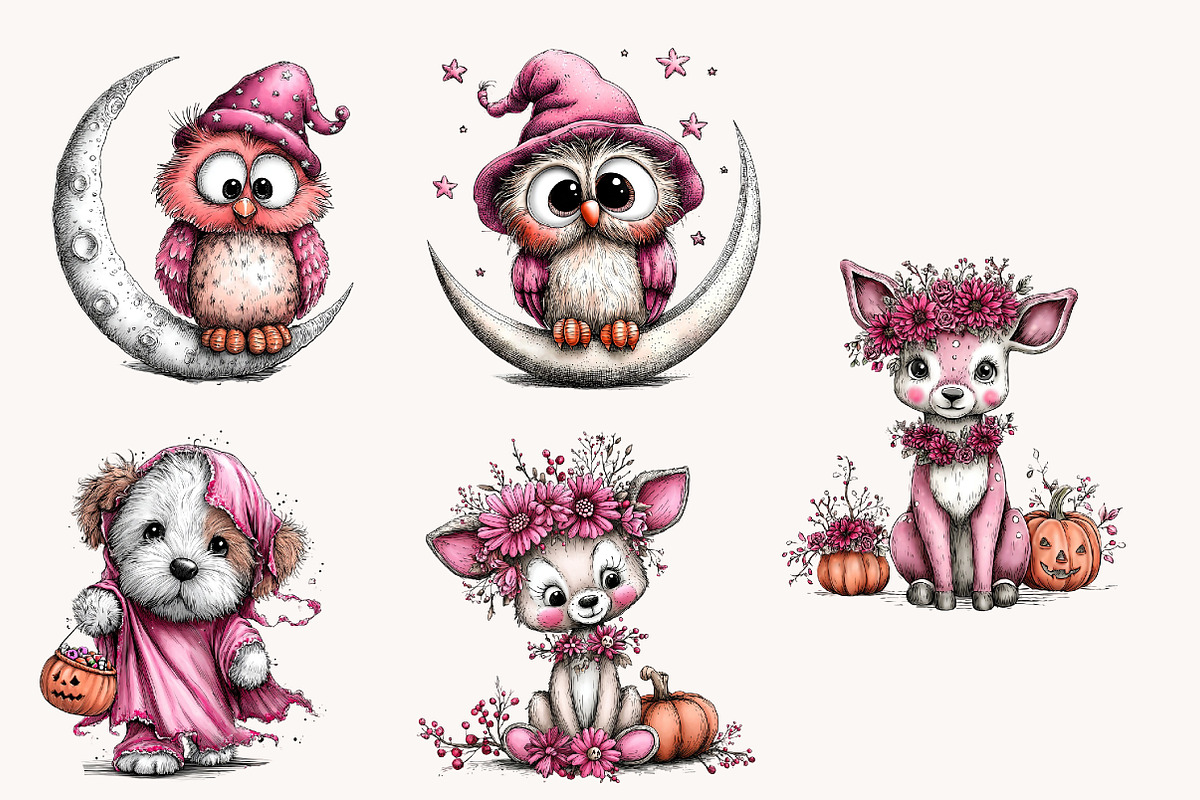 Whimsical Halloween Animals Clipart, a Seasonal Illustration by Designworld (Photo 7 of 10)