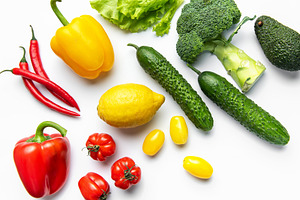 Fresh healthy vegetables and fruits promoting vegan eating lifes, a Food & Drink Photo by Olena Rudo