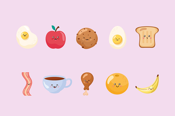 Kawaii Breakfast Food Vector Set preview 2