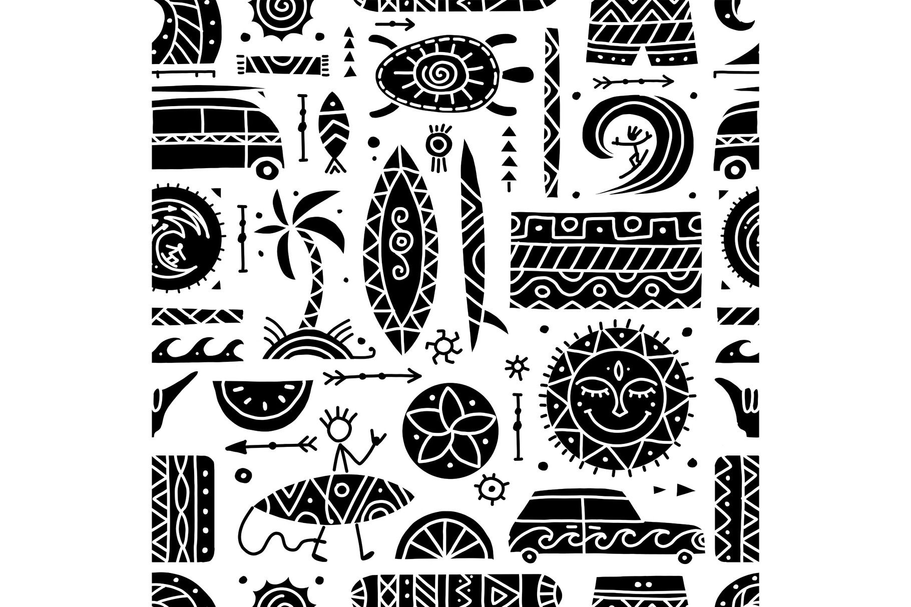 Surfing seamless pattern. Tribal, a Texture Graphic by Kudryashka