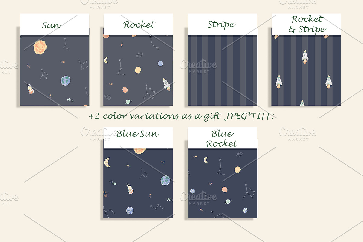 Cute Kids Space Seamless Patterns, a Pattern Graphic by Oksana Dovhopol Art (Photo 2 of 14)
