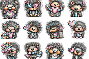 Whimsical Valentine Hedgehog Clipart, an Illustration by Designking (Thumbnail 2 of 4)