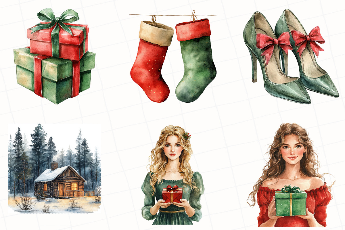 Watercolor Rustic Christmas Clipart, an Illustration by OK Design (Photo 2 of 5)