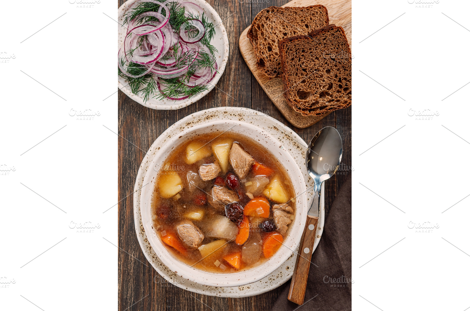 Clear soup with pork and vegetables, a Food & Drink Photo by Fascinadora