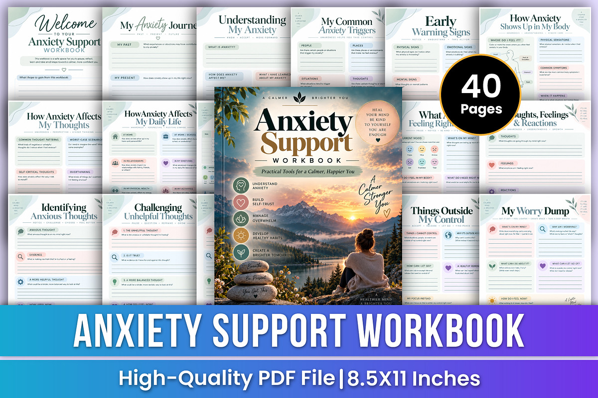 Anxiety Support Workbook | Calming, a Stationery Template by Mustafiz (Photo 1 of 4)