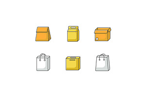 Paper Food Packages Color Icons Set