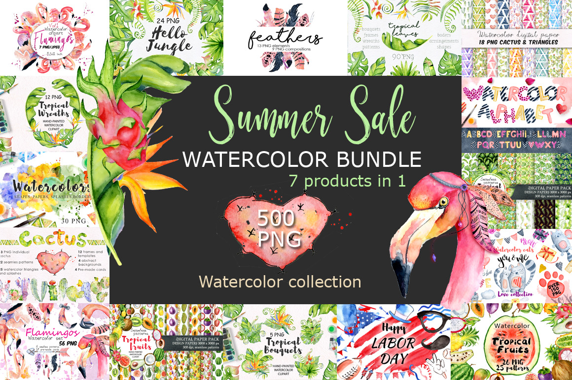 Summer Sale Watercolor Bundle 80%OFF, an Animal Illustration by Evgeniia