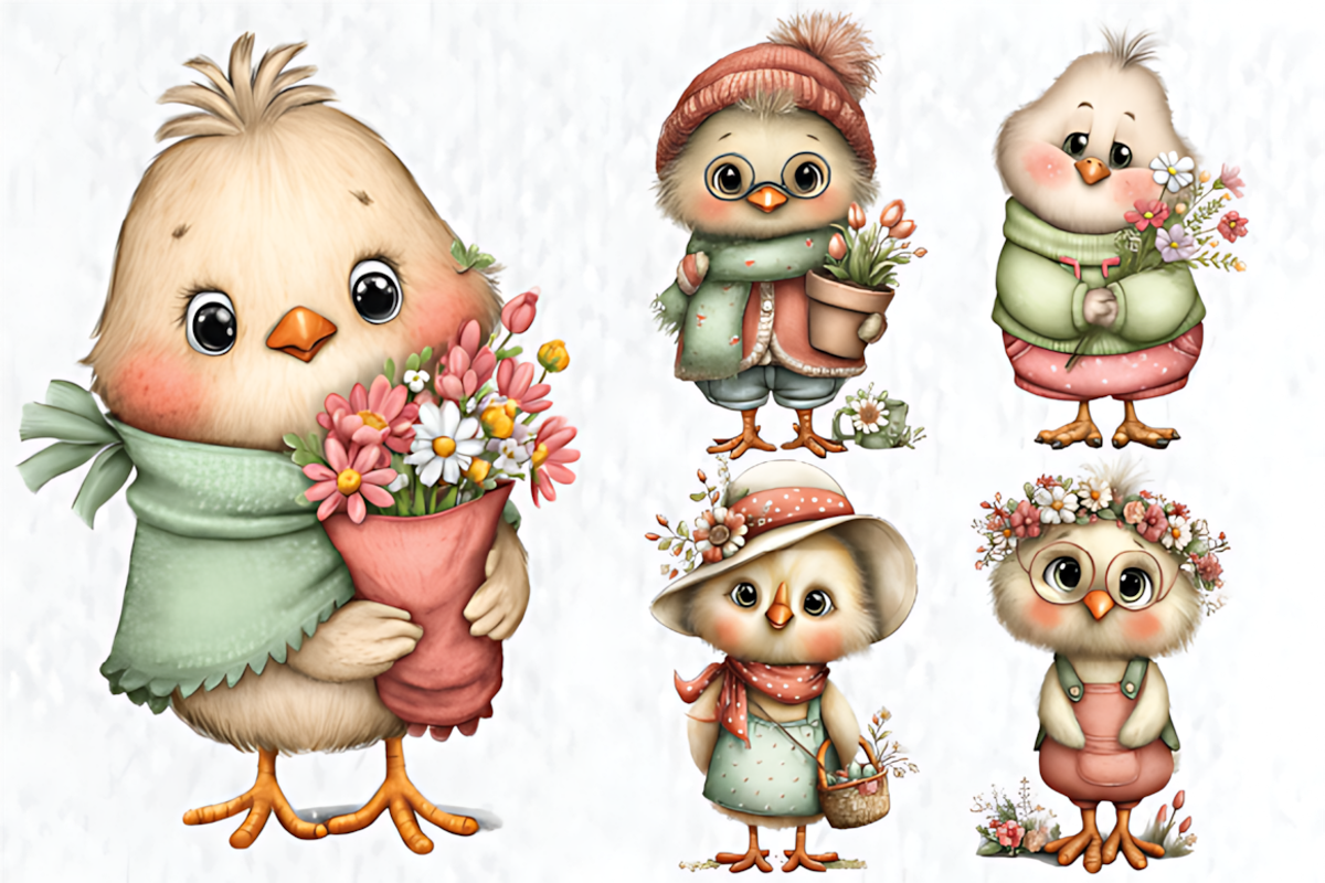 Whimsical Spring Chick Clipart, a Seasonal Illustration by HueNestify (Photo 3 of 3)