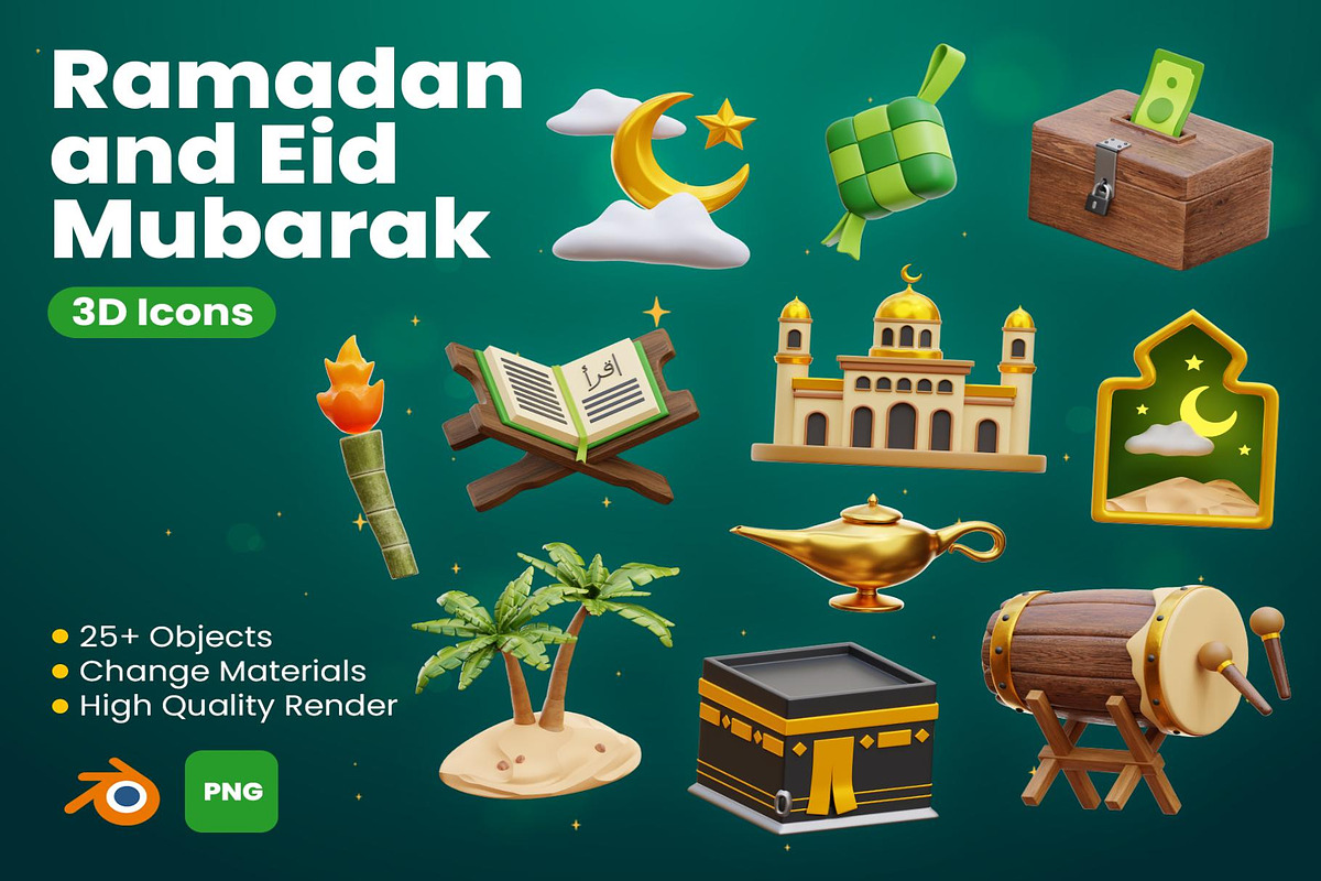 Ramadan and Eid Mubarak 3D Icons, an Object Illustration by Lumina_ui_ux202 (Photo 1 of 6)