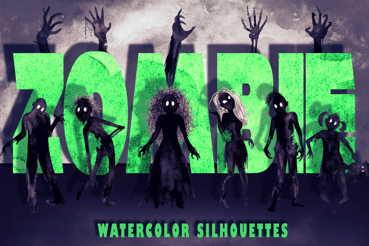 Watercolor Zombie Silhouettes, an Illustration by Dapper Dudell (Photo 1 of 5)